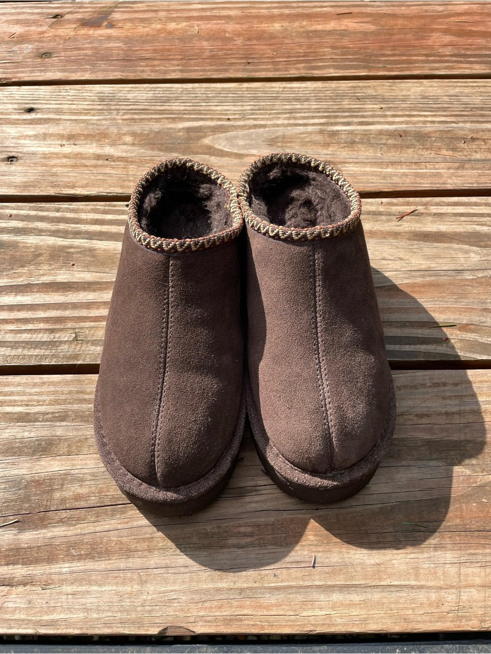 BearPaw Brown Fleece-Lined Slide Platform Slippers